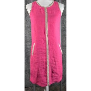 iLinen Hot Pink 100% Linen Sleeveless Shift Dress with Metallic Trim XS Poland